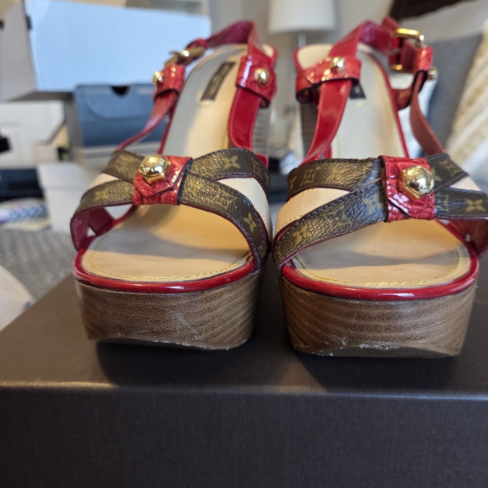 Louis Vuitton Red and Brown Wedges Sandals
